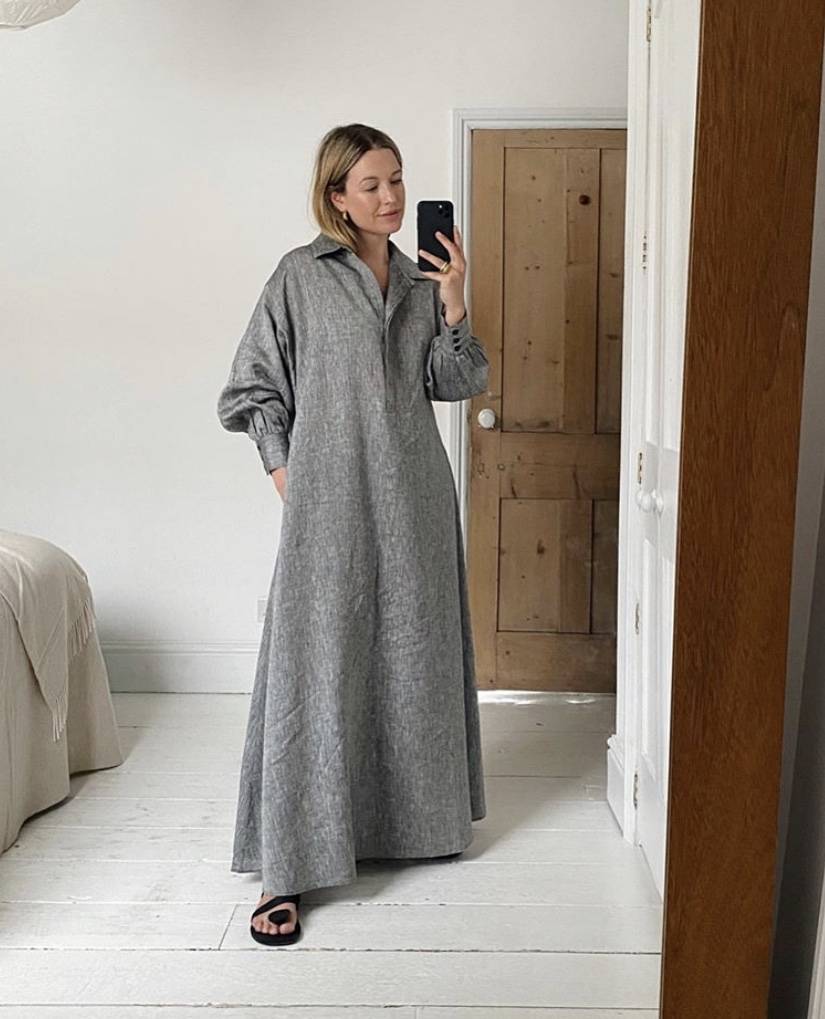 Grey oversized linen shirtdress