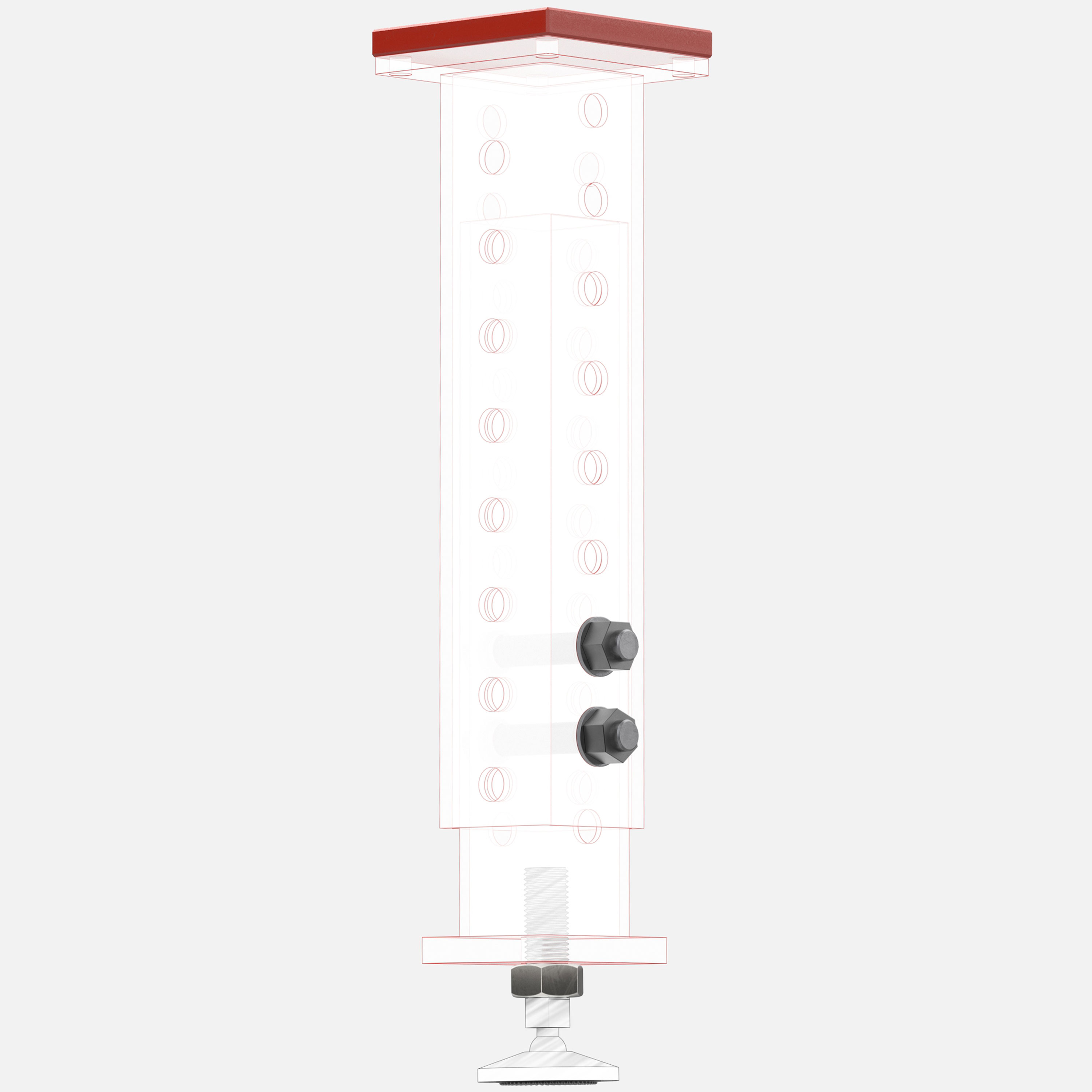 Red vertical support column with holes and adjustable base.