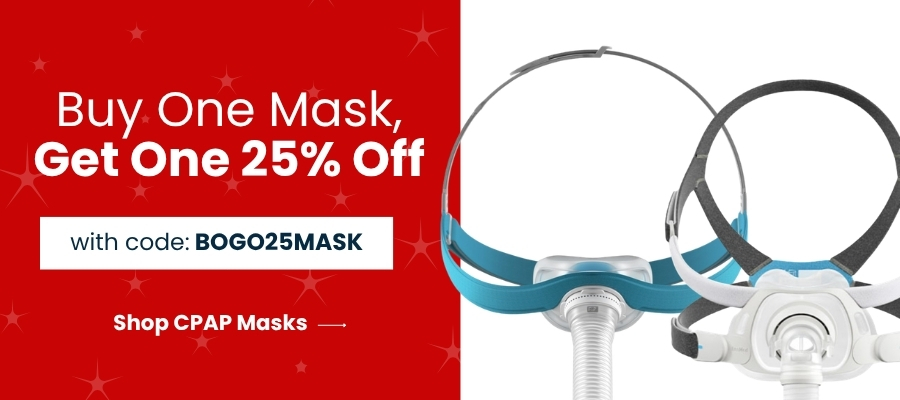 Promotional image for CPAP masks with discount offer.
