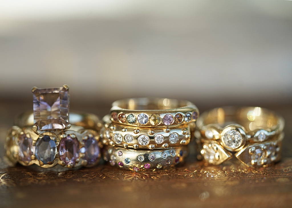 a collection of rings stacked