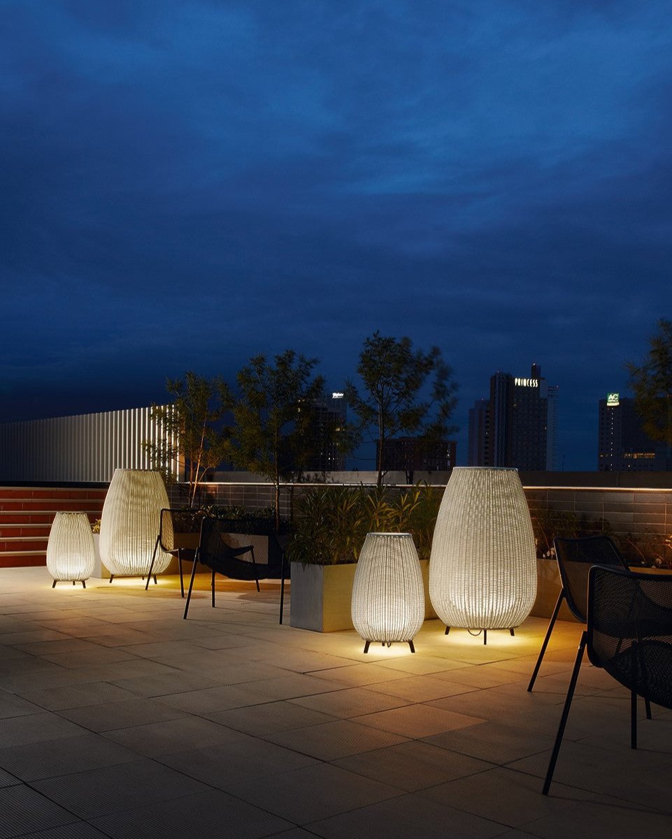 Small & Large Exterior Wicker Floor Lamp - In situ 