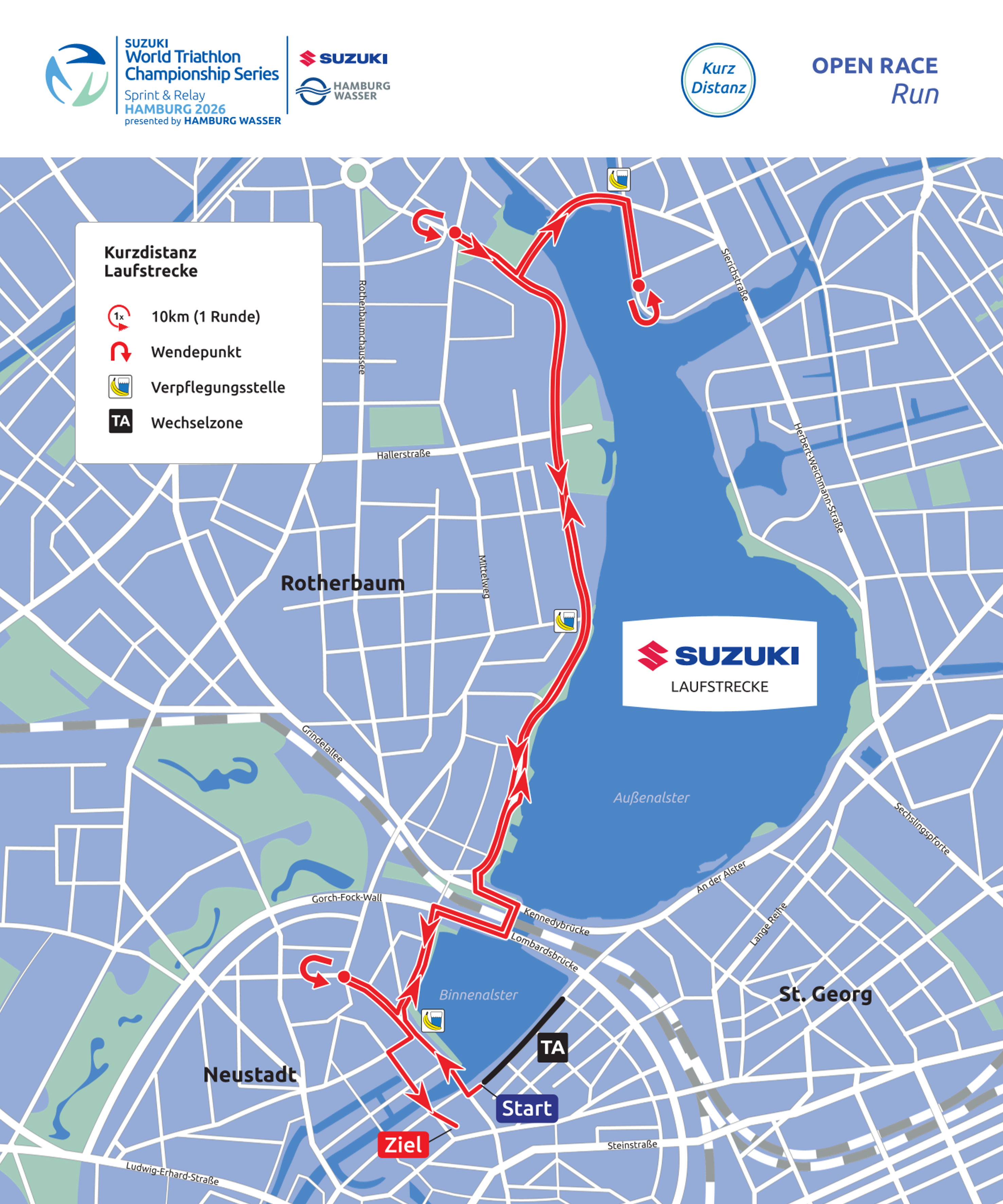 Laufstrecke Kurzdistanz World Triathlon Championships Series Hamburg 2026.