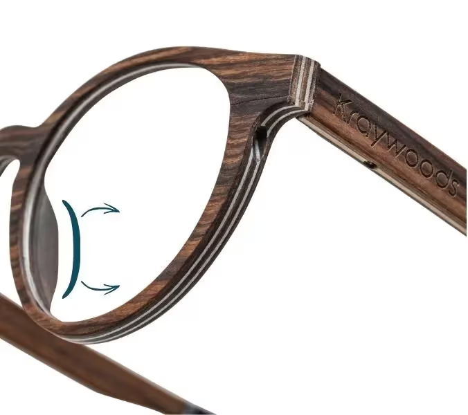 close up image of larger nose pads on Cheer Rose eyeglasses for asian face glasses