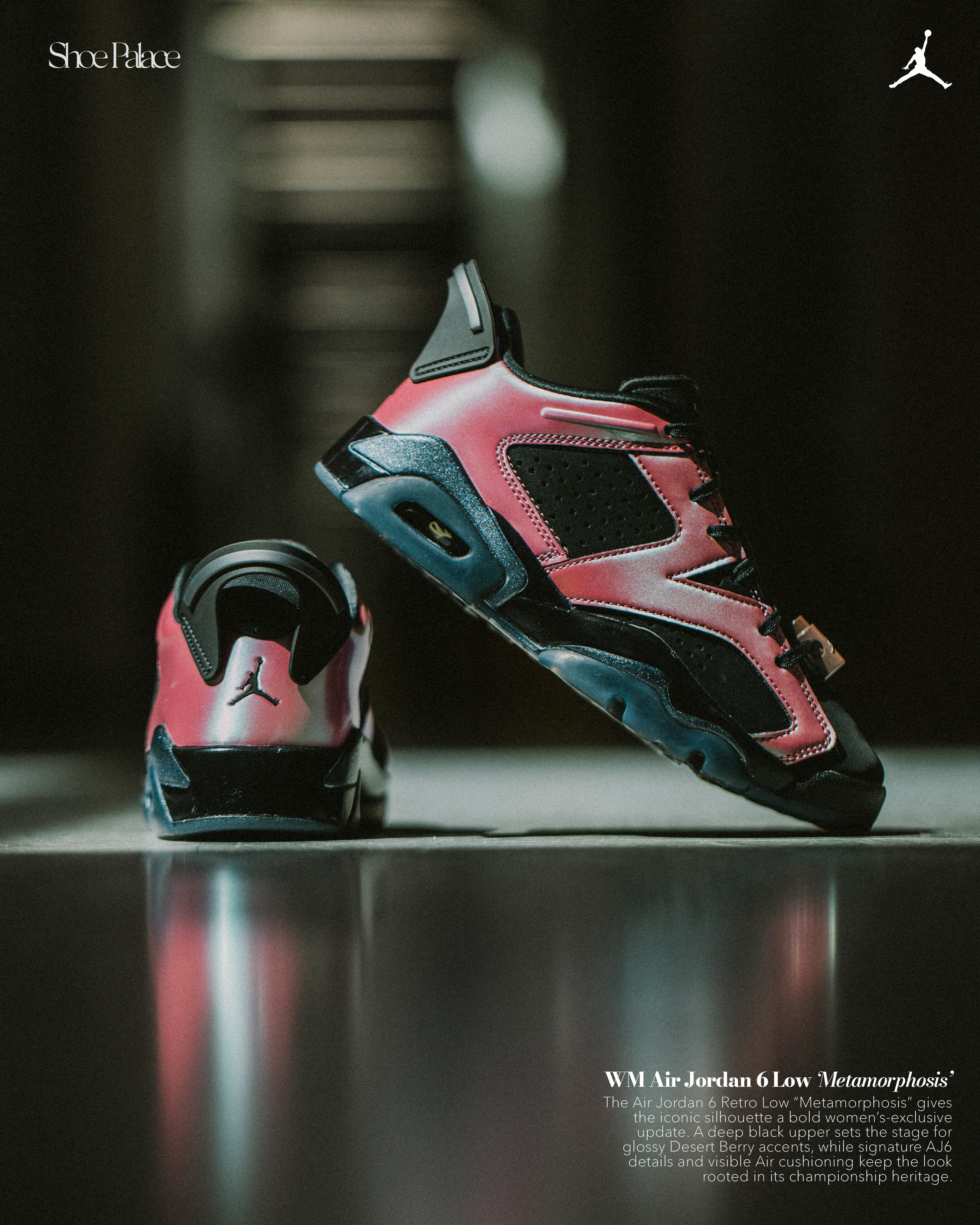 Air Jordan 6 Low 'Maharishi' sneakers on display.