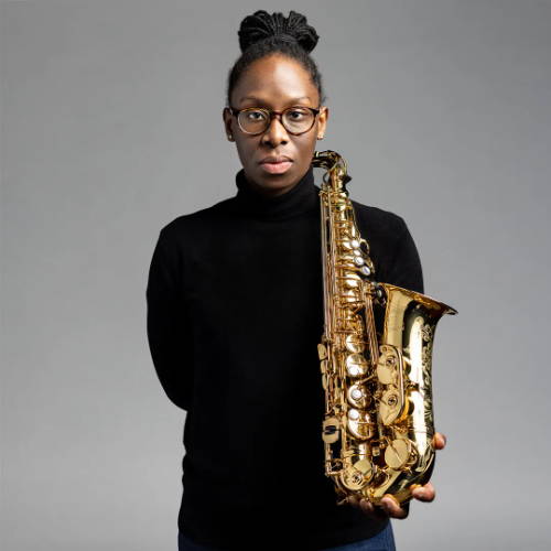 Kendra Wheeler holding Eastman alto saxophone