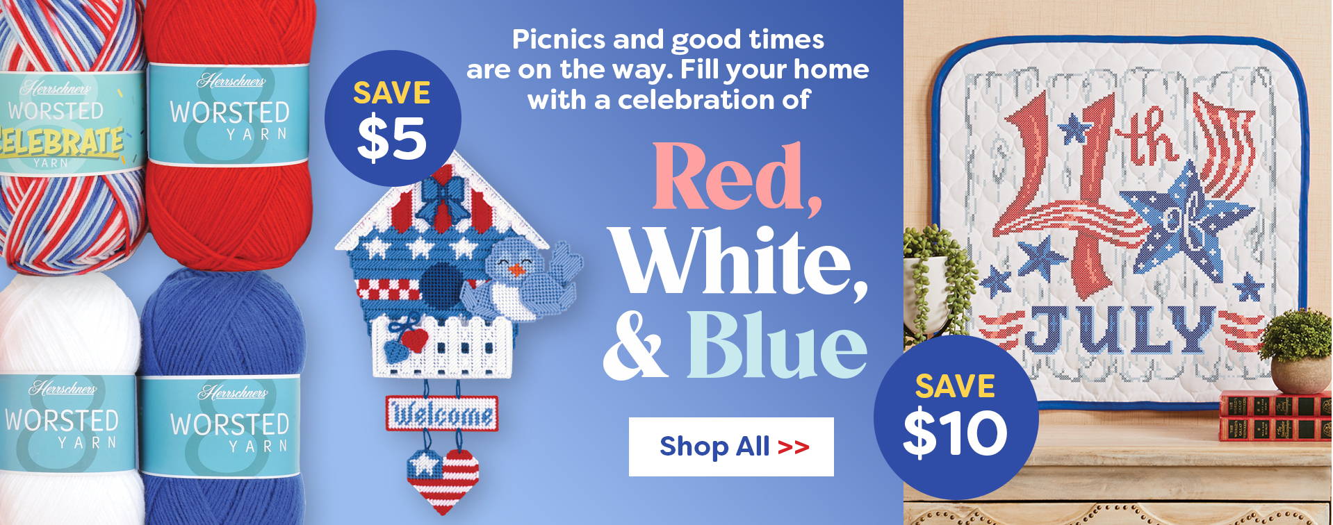 Save up to $10 - Red, White, and Blue. Image: Red, White, and Blue featured projects.