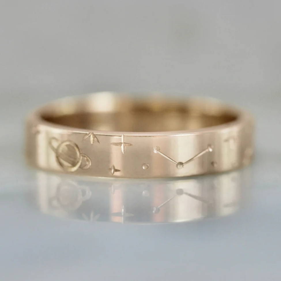 engraved star and moon ring