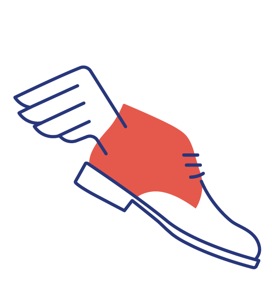 Flying shoe icon representing free shipping on Adelante made-to-order boots