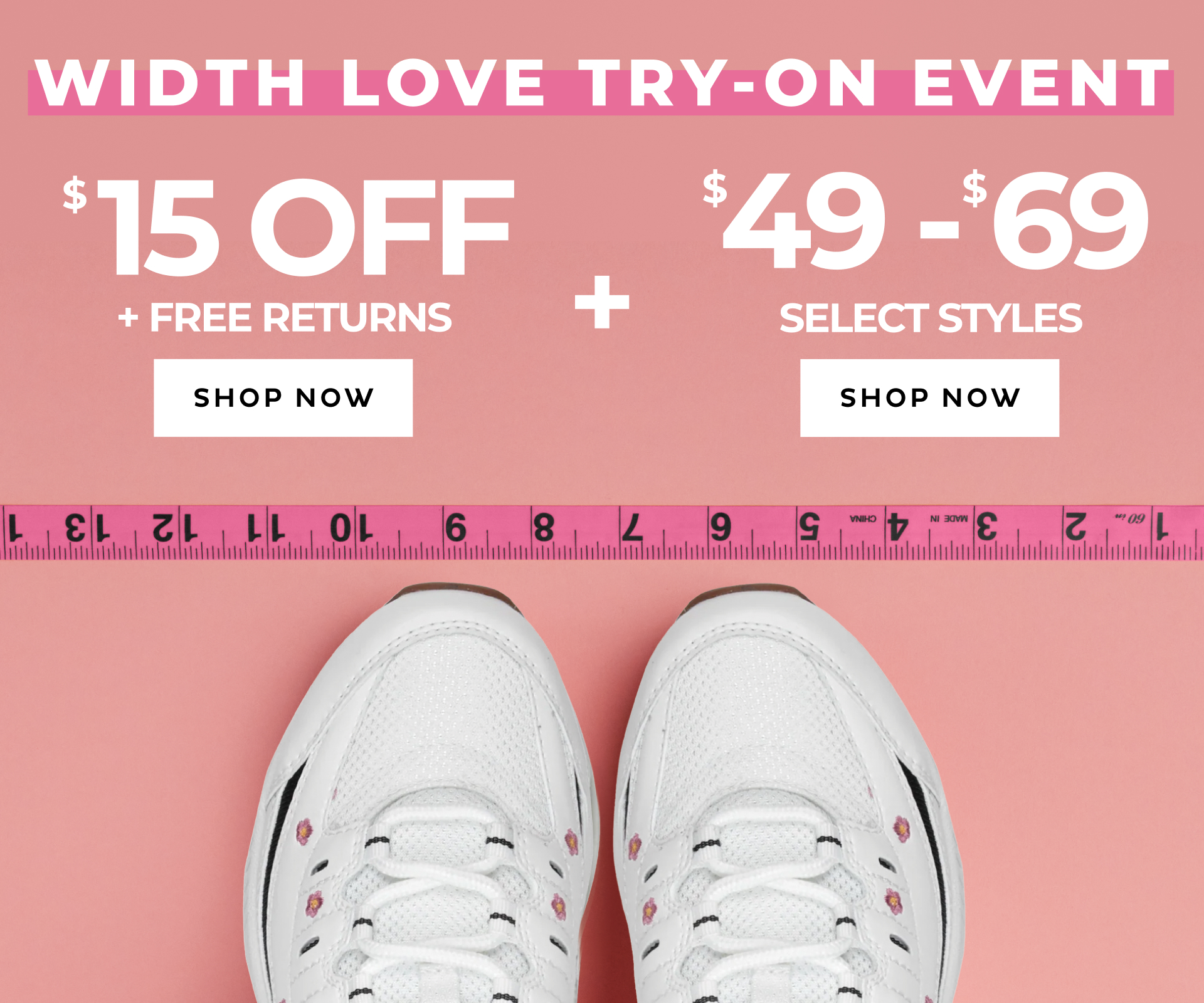 Promotional image for Width Love Try-On Event with discount details.