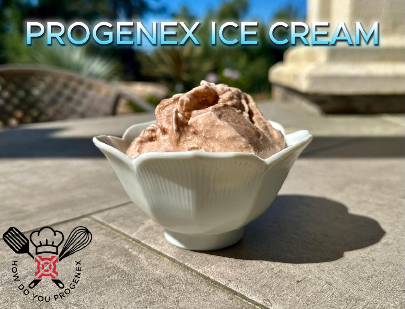 Bowl of Progenex ice cream on a table in natural light.