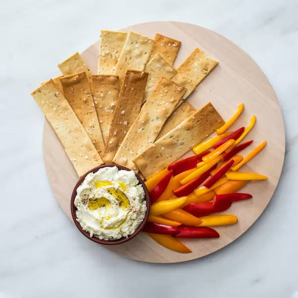 Whipped Feta Dip with crackers and crudites