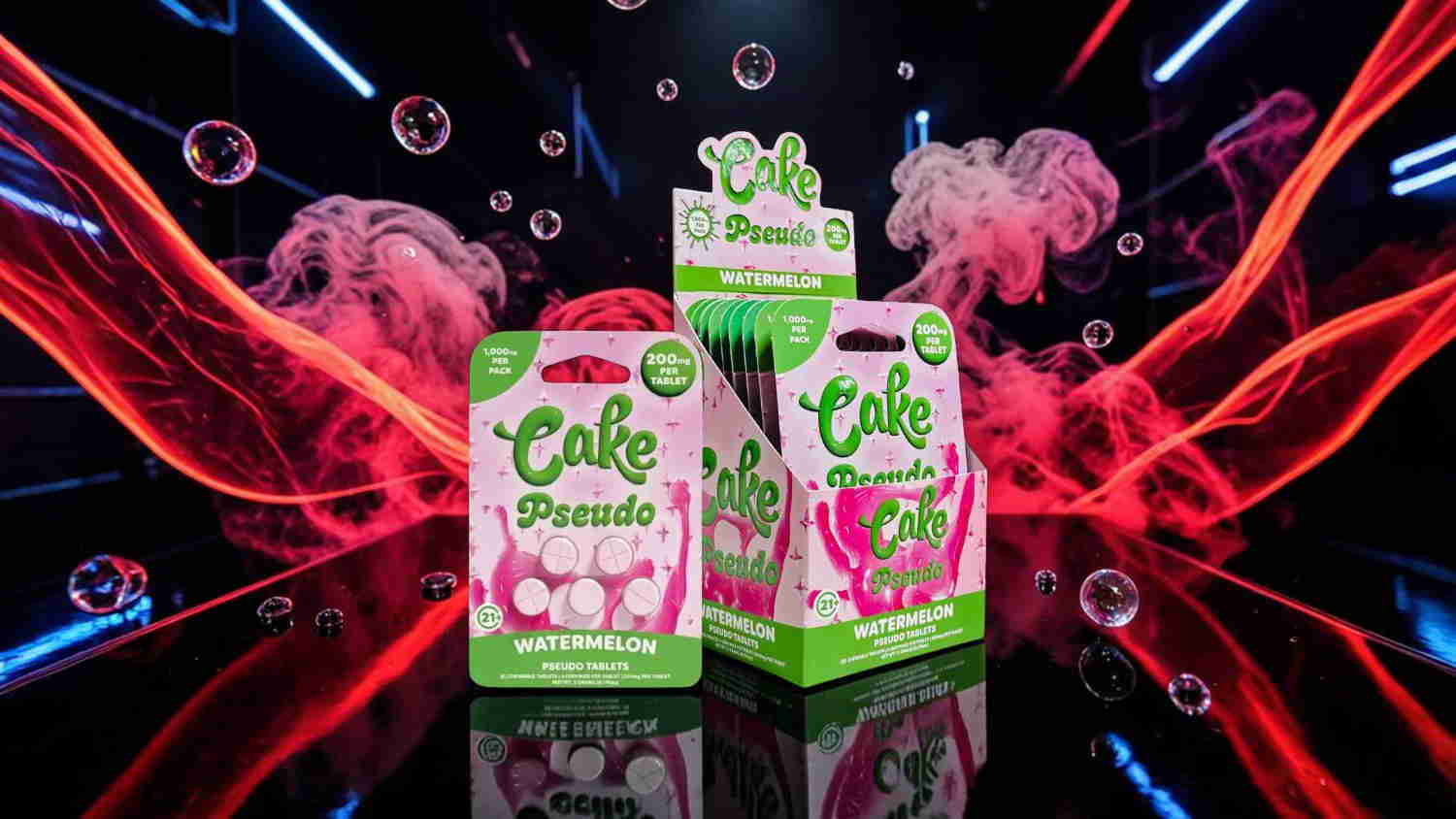 Colorful packaging of cake mix with a vibrant background.