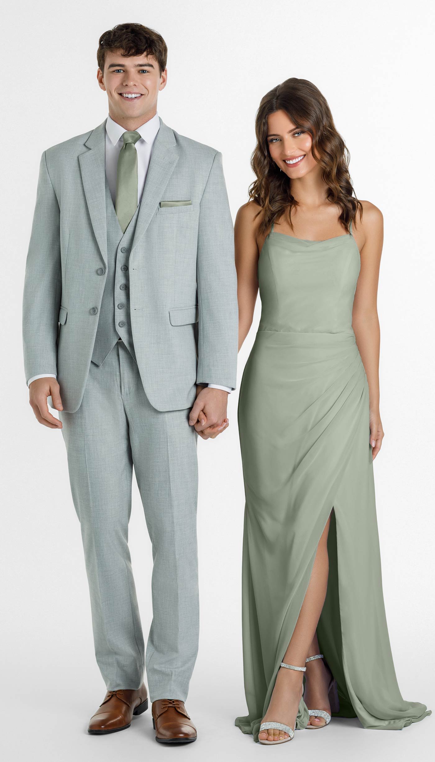 Light Grey Suit With Light Sage Dress