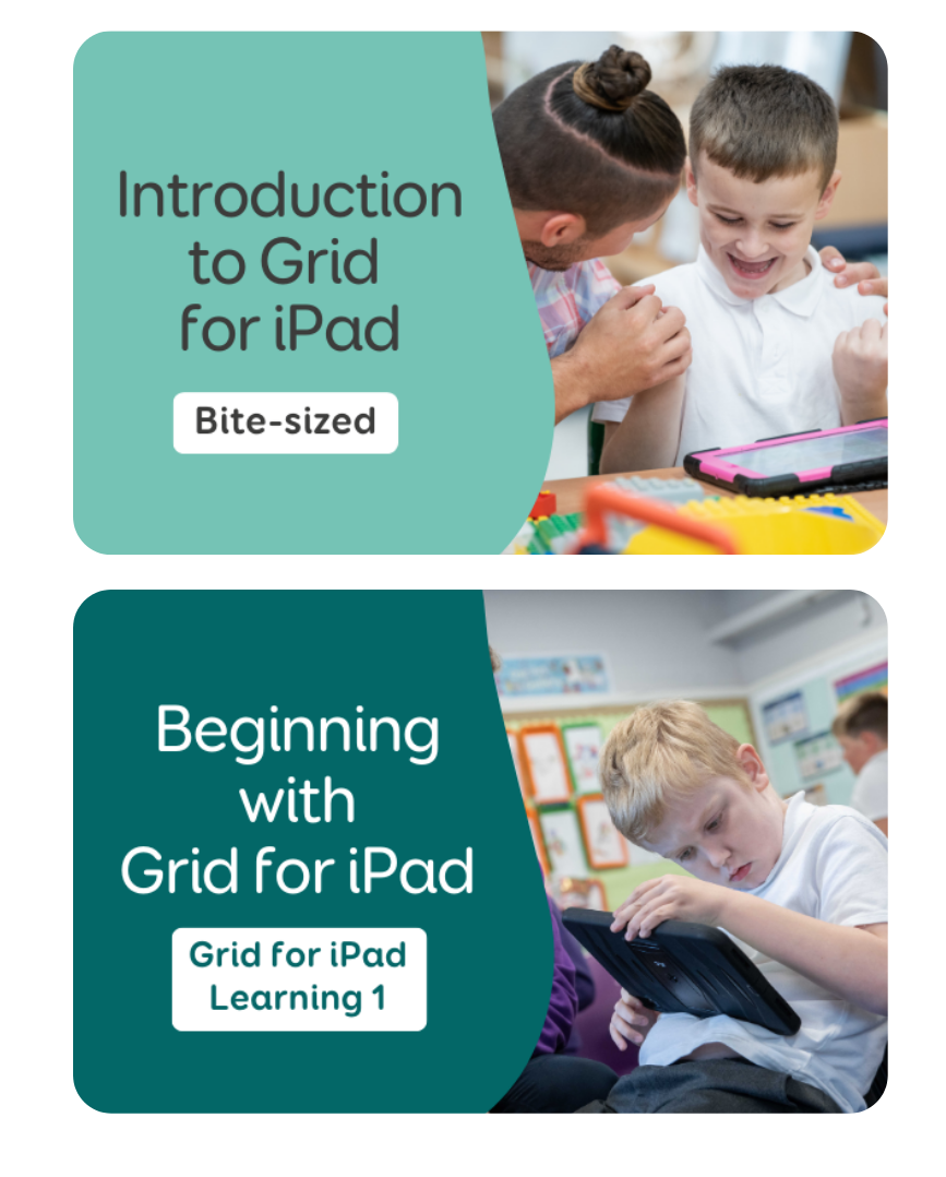 Introduction to Grid for iPad and Beginning with Grid for iPad learning cards.