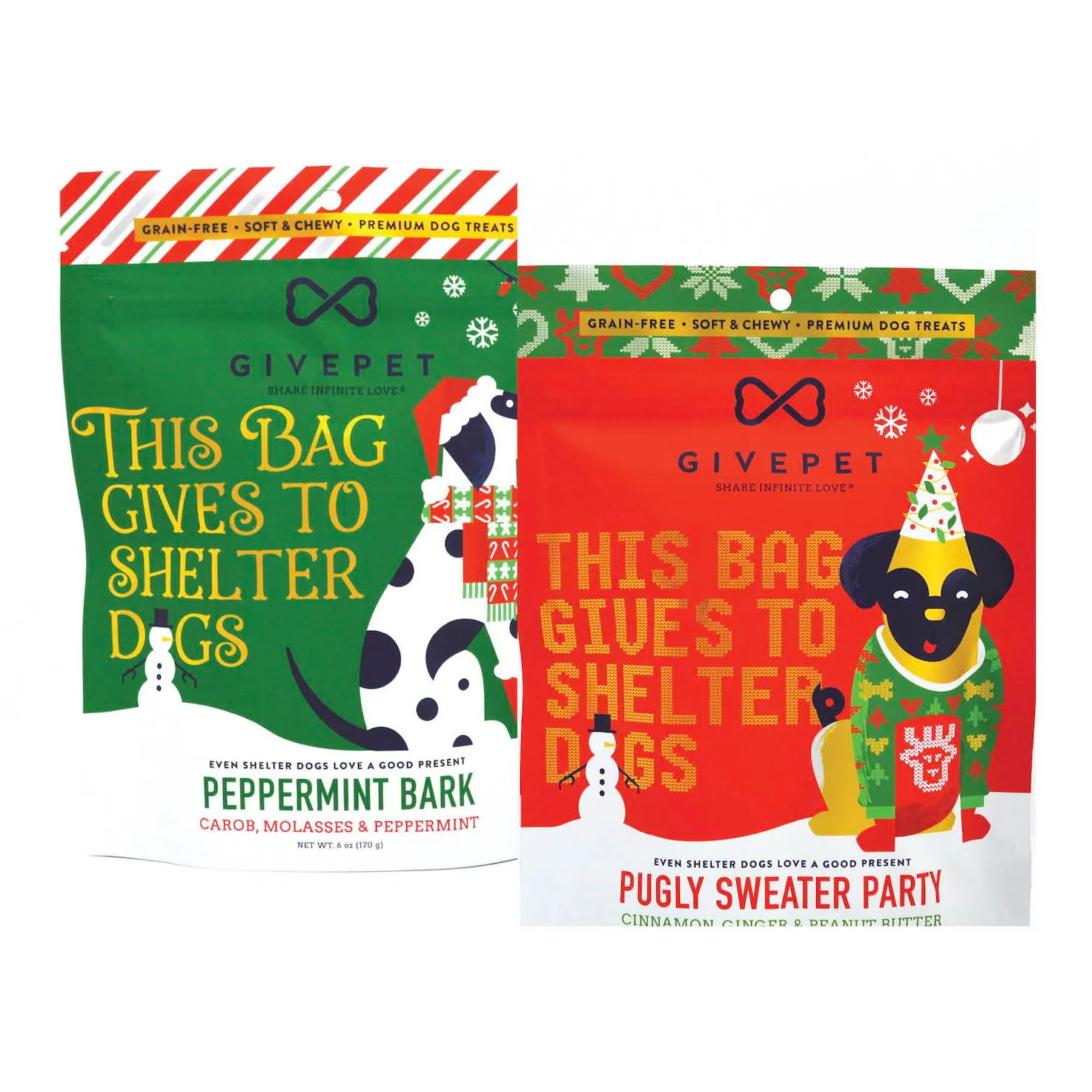 two bags of Givepet Christmas treats