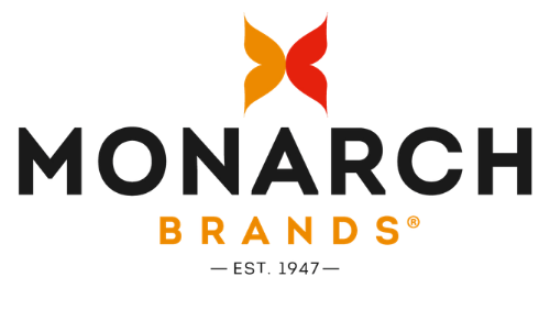 Logo of Monarch Brands, featuring colorful butterfly-like design and text.