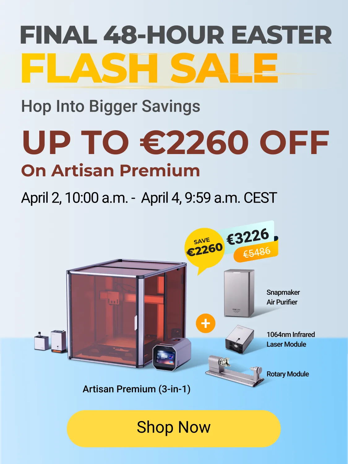 Easter flash sale advertisement with savings details on Artisan Premium.