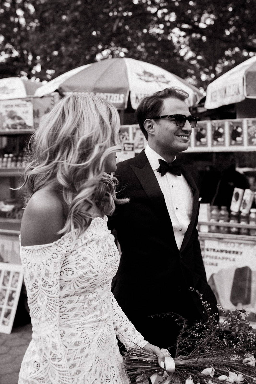 Bride and Groom in busy New York street