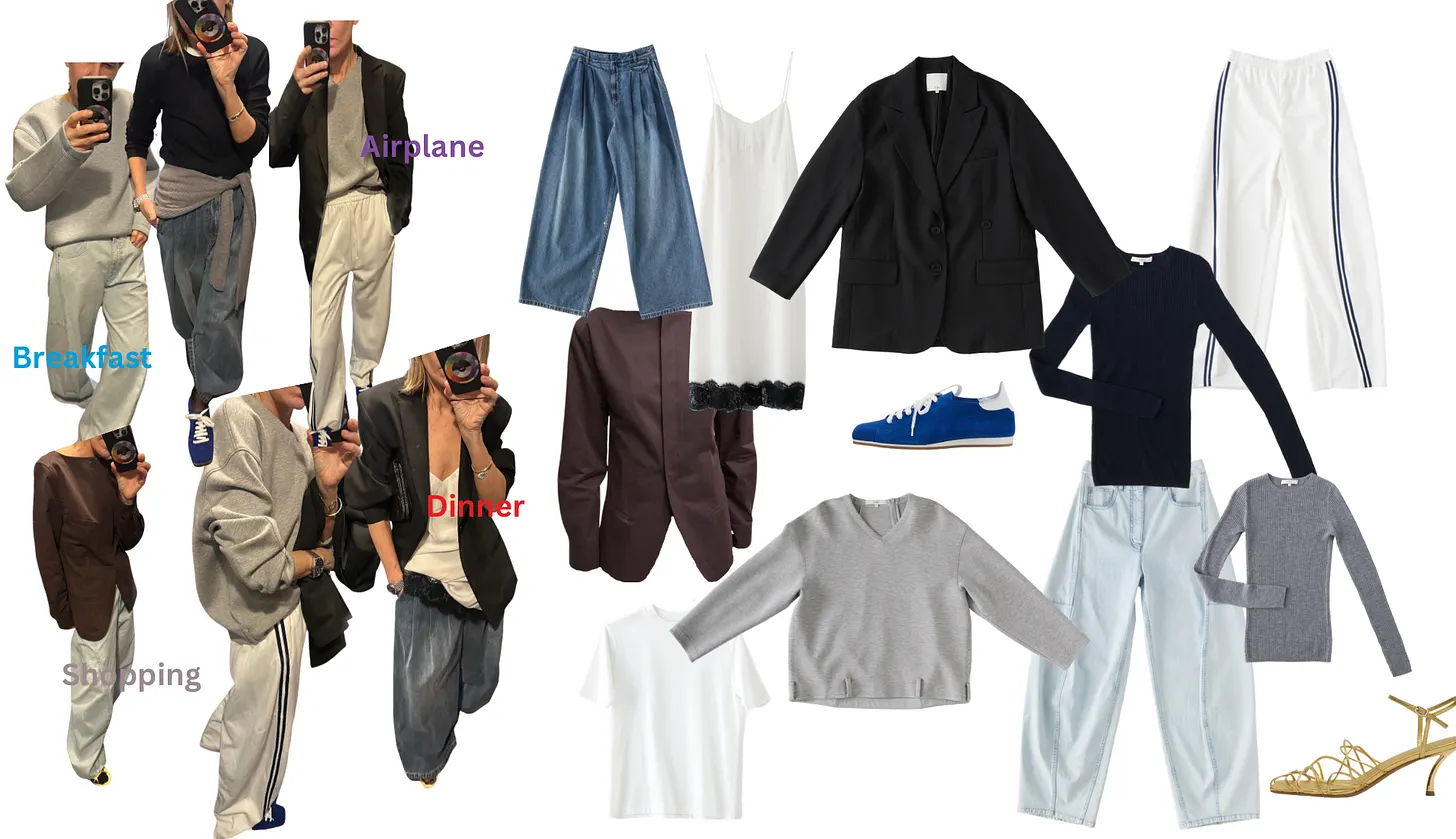 Collage of various outfits and clothing styles on models.