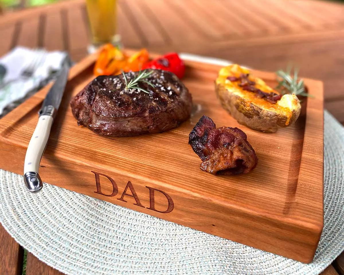best meat cutting board with Dad laser engraved on side