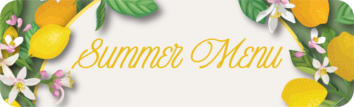 Summer Menu with lemon and floral decorations.