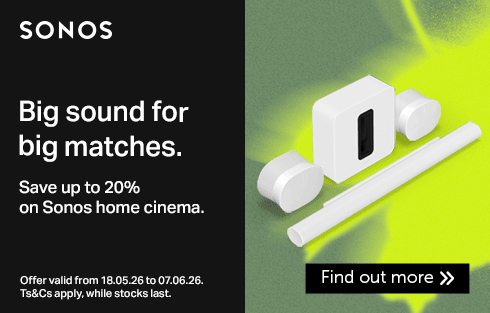 Advertisement for Sonos home cinema with promotional details.