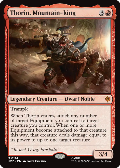 MTG The Hobbit cards - Card depicting Thorin, a legendary dwarf creature with trample ability.