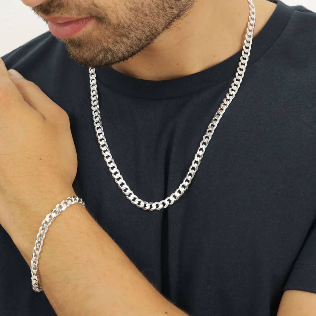 Men's Silver Curb Chain & Bracelet