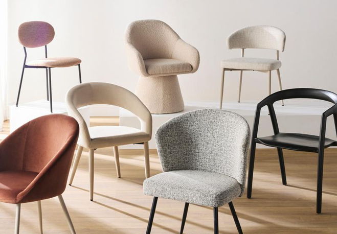 A variety of stylish chairs in different colors and designs.