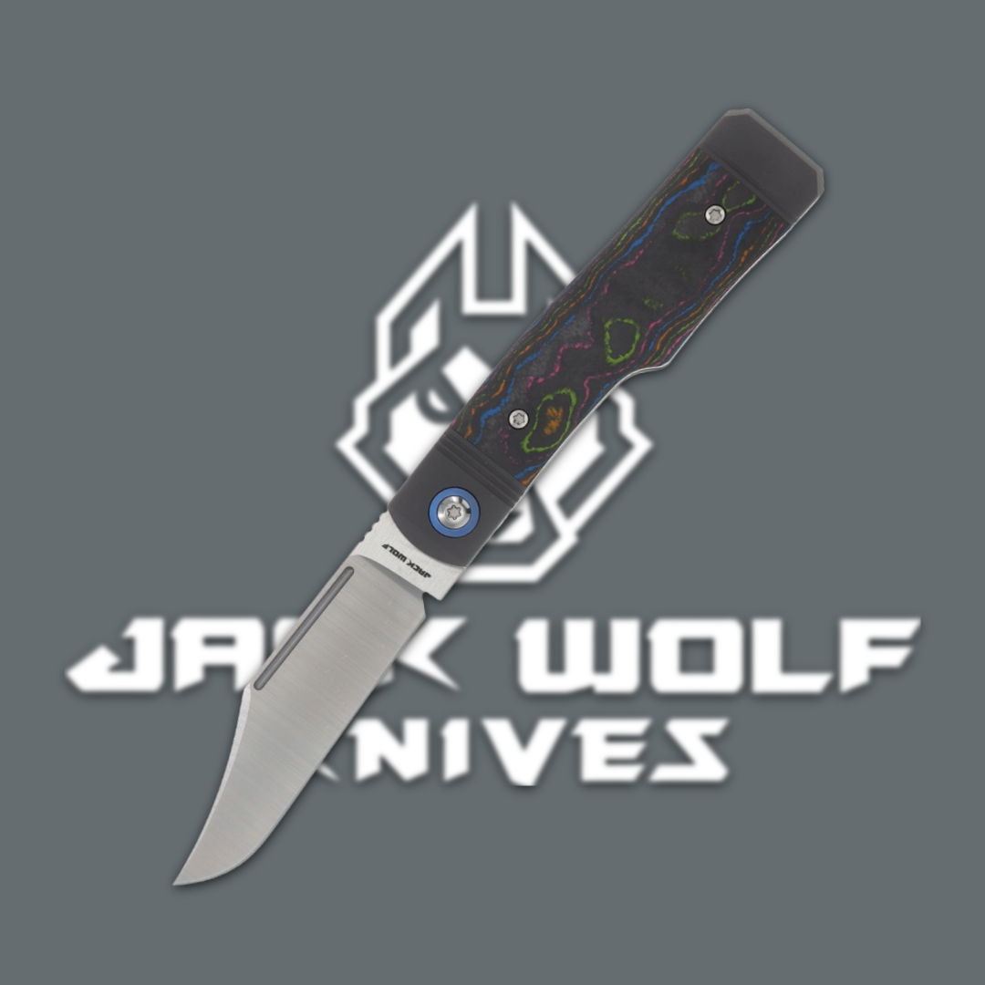 Folding knife with a black handle and silver blade on a gray background.