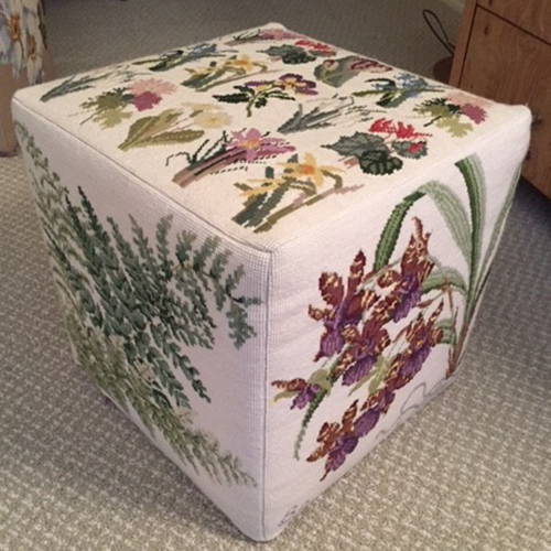 Floral needlepoint cubed foot stool