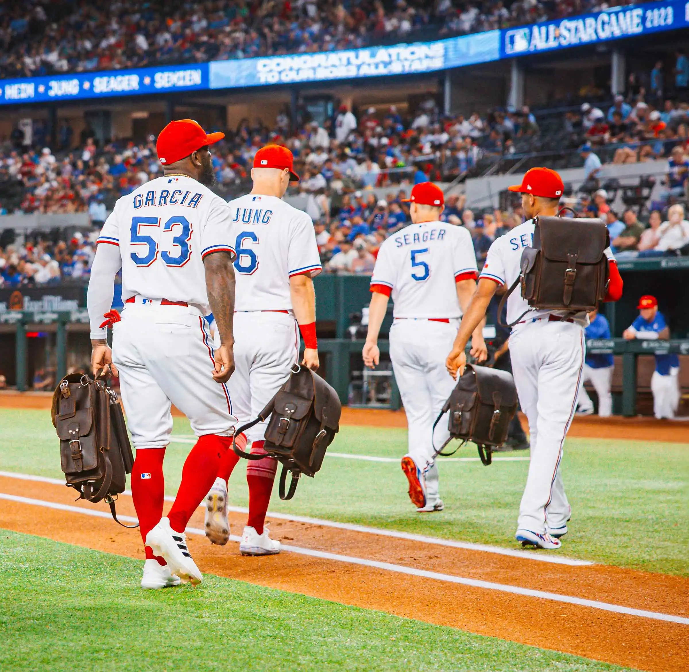 Texas Rangers All-Stars with their Tank Backpacks.