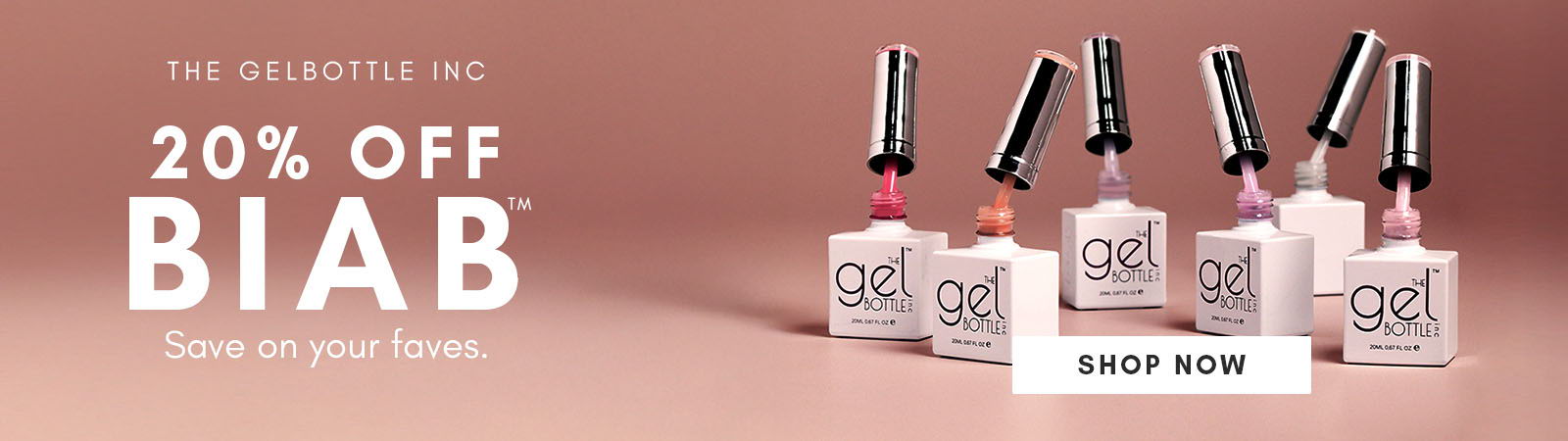 Promotional image for 20% off BIAB nail products.