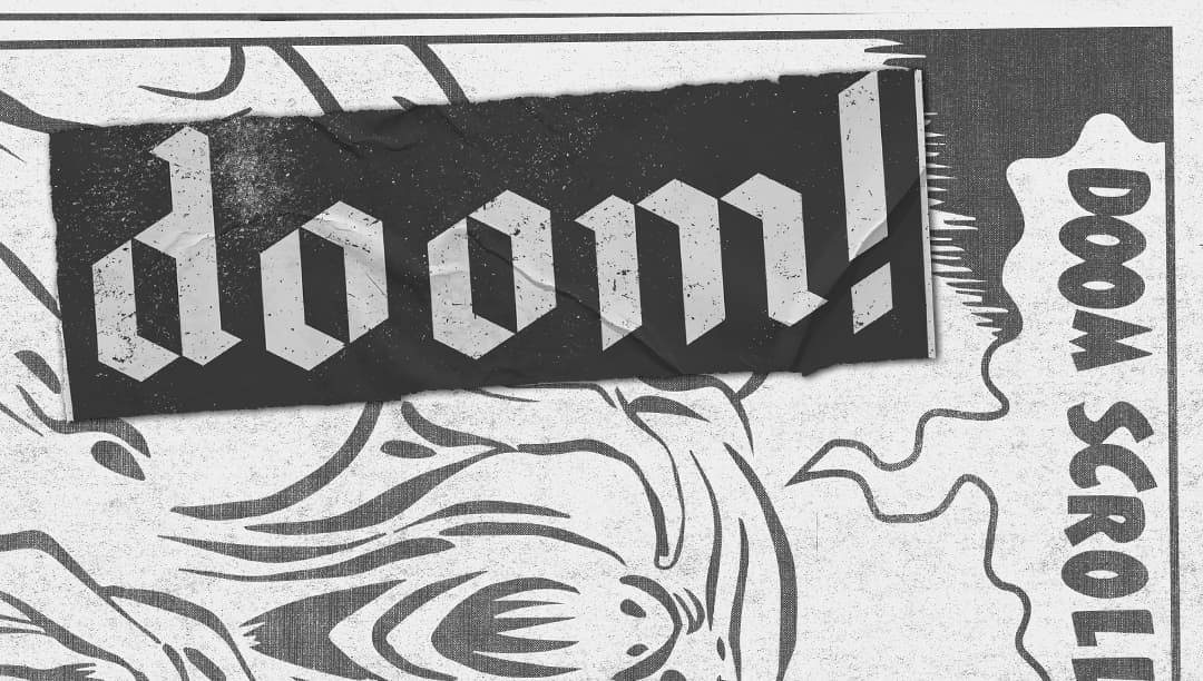 Doom Scroll 1970s collage aesthetic