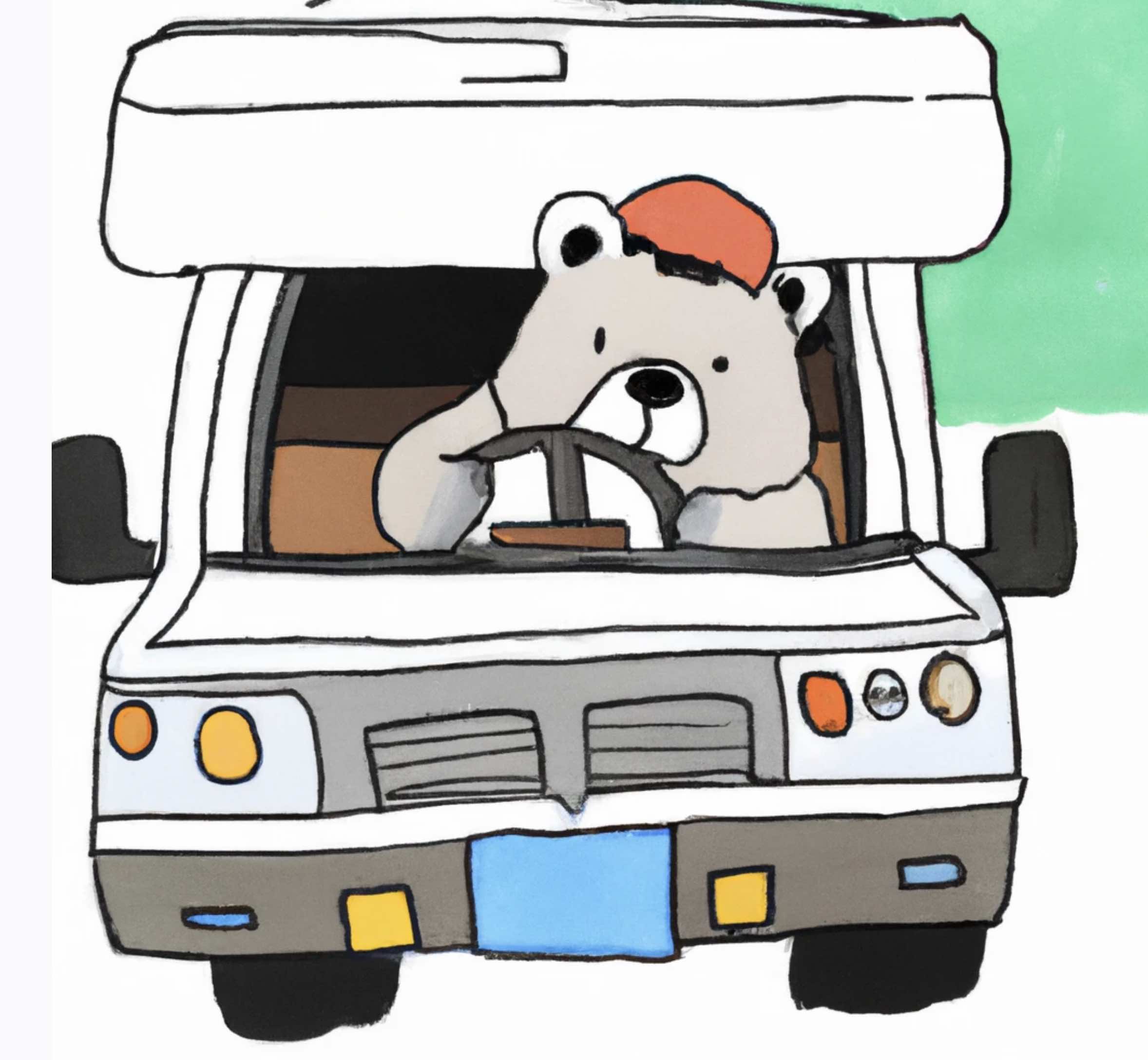 A scared bear driving an RV