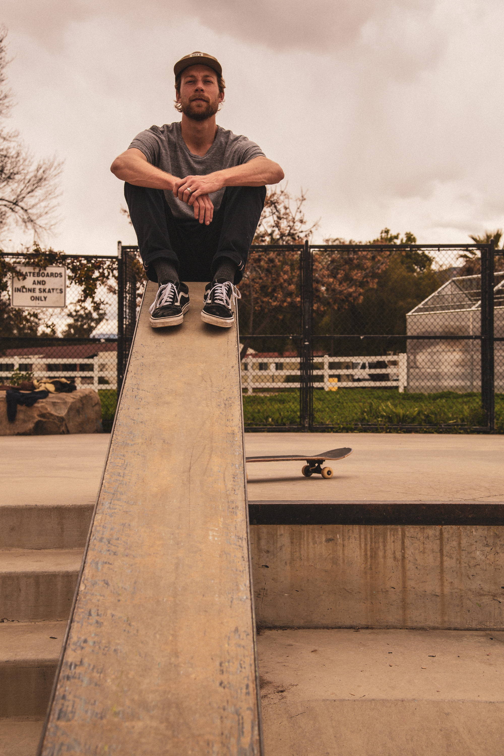 Tyler Wearing the Iron & Resin Trademan Pant in Navy at Ojai Skatepark