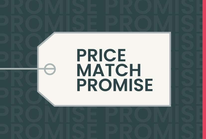 Price match promise tag on a textured background.