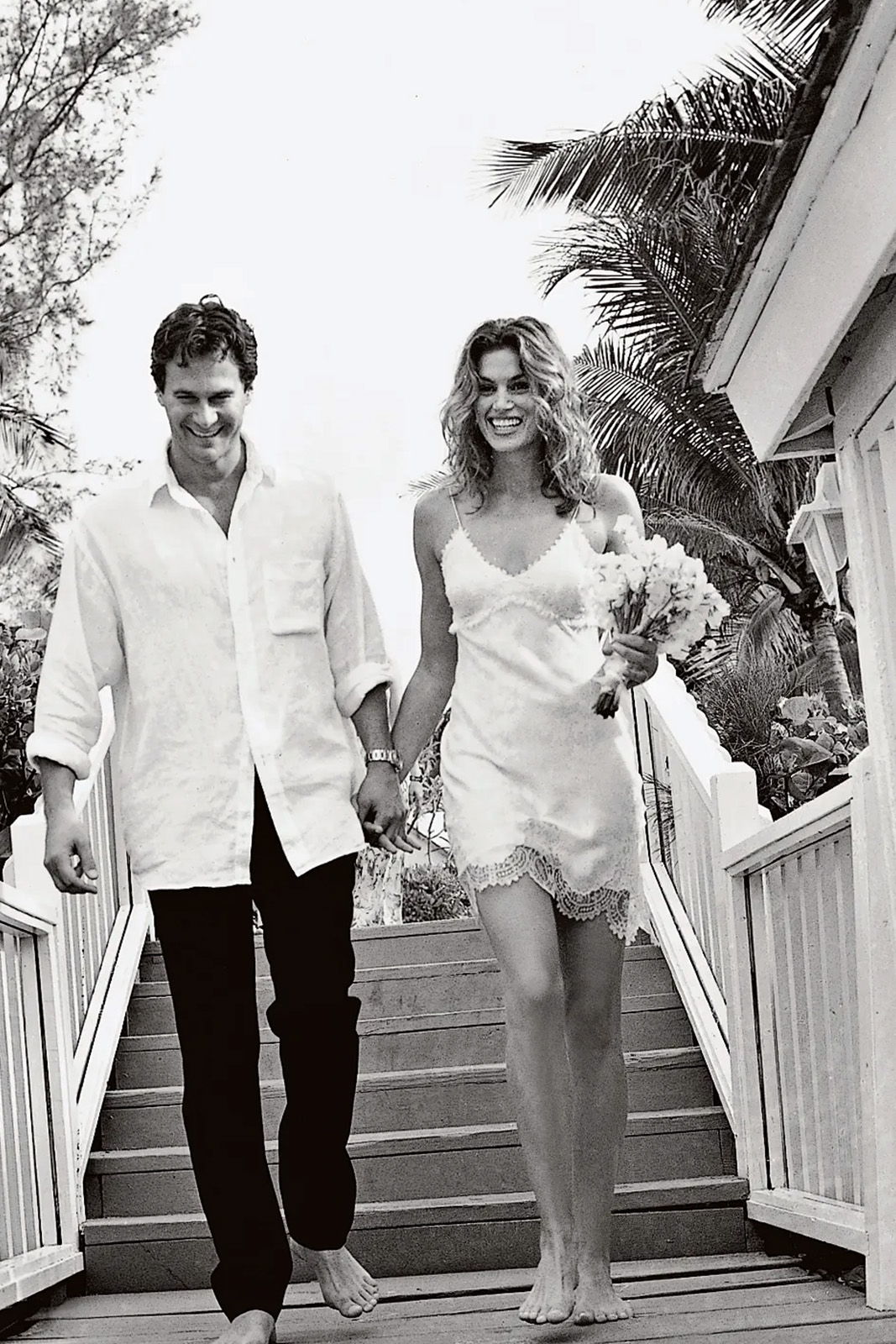 Cindy Crawford wedding in white mini slip wedding dress