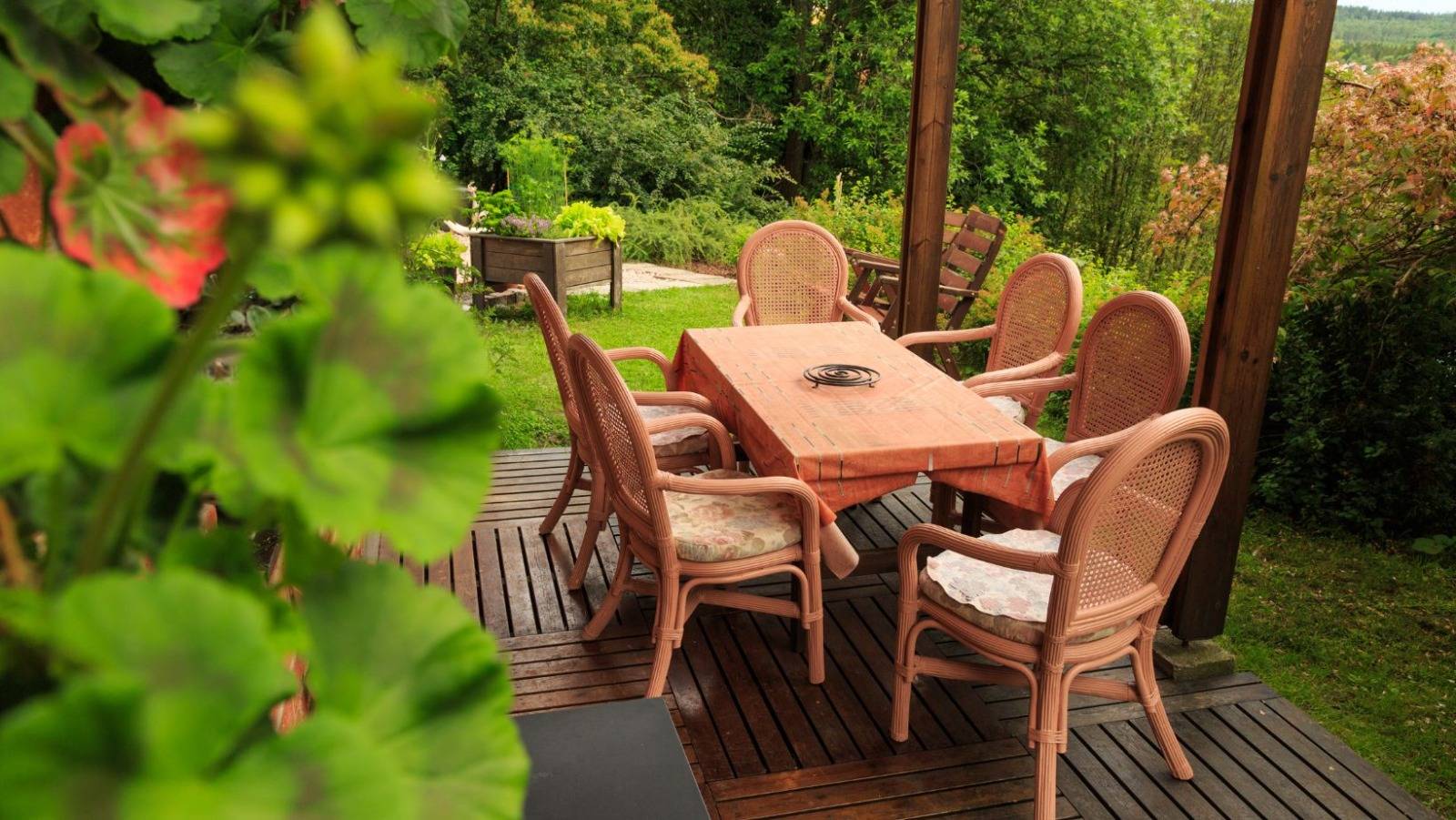 wooden outdoor furniture setting