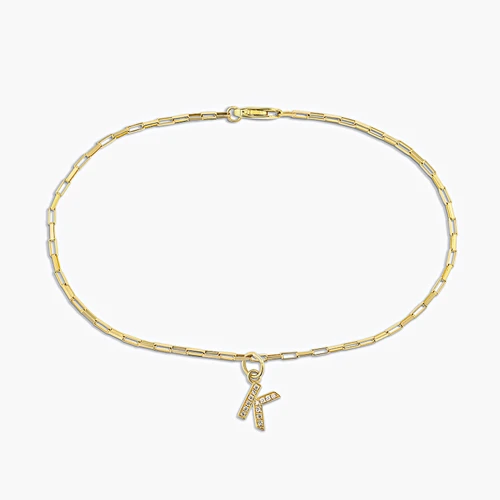 Diamond accented initial bracelet on 14K Yellow Gold Box Chain