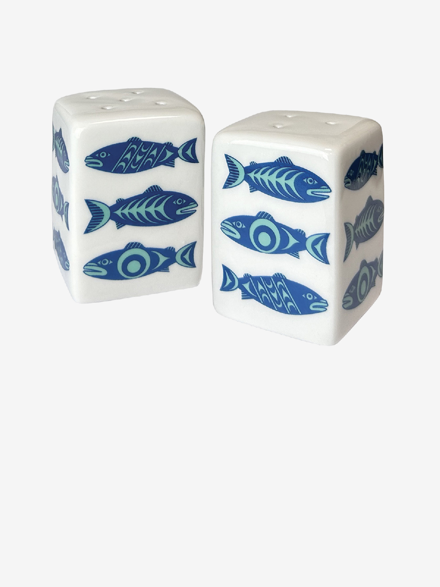 Salmon in the Wild Salt and Pepper Shaker Set by Simone Diamond, Coast Salish