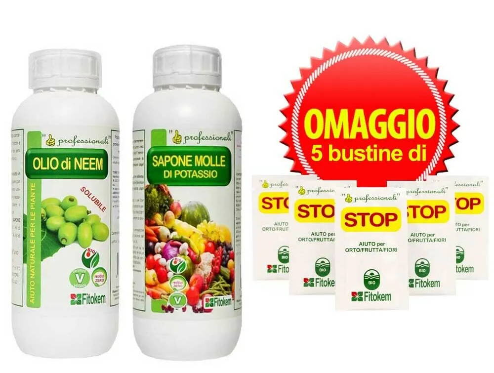 olio di neem , sapone molle potassico, insetticida, stop corroborante, fitokem