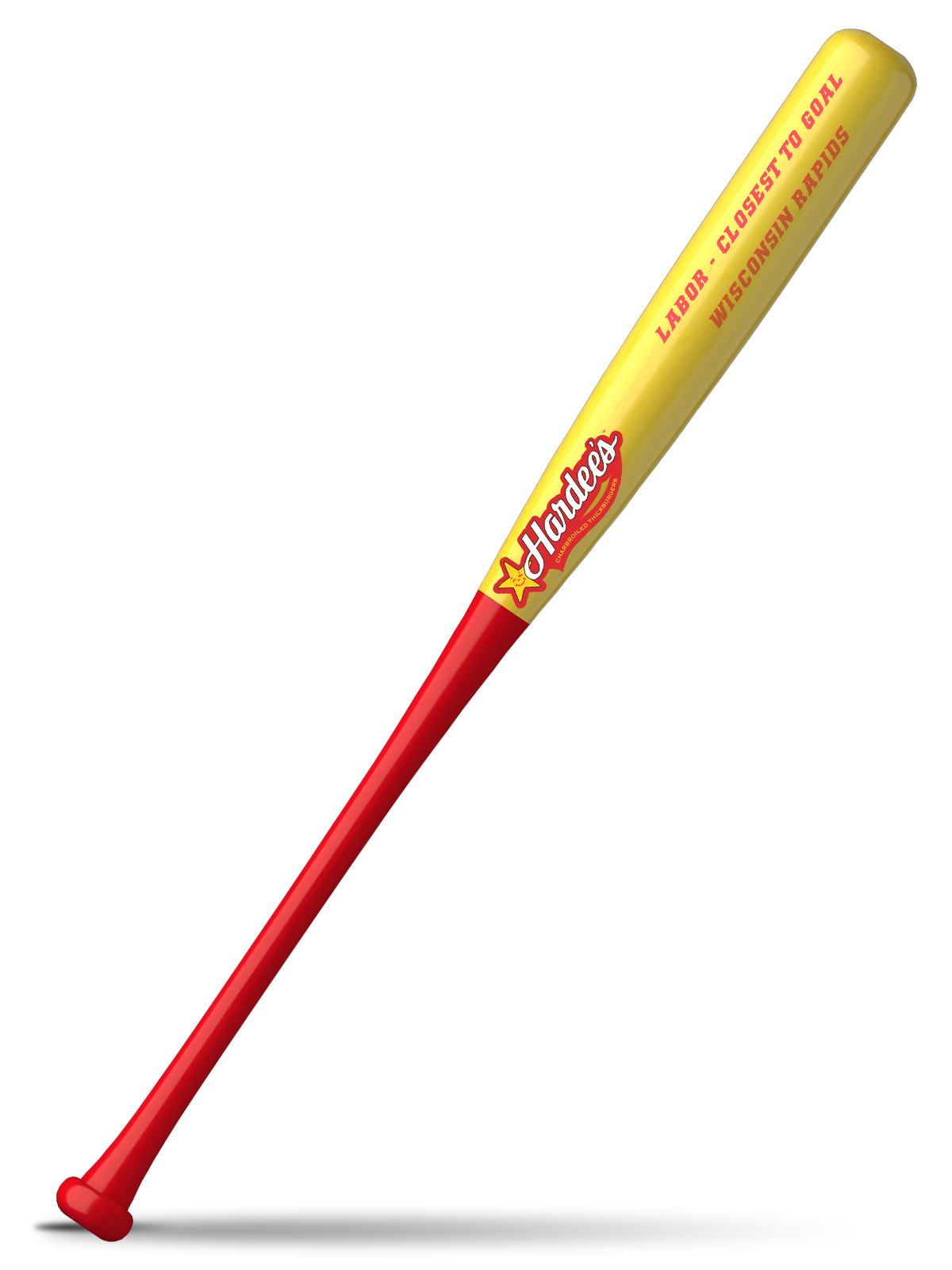 A colorful baseball bat with a yellow and red design.