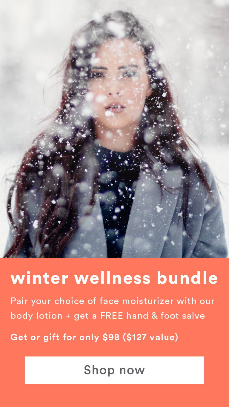 Woman standing in snow. Winter wellness bundle $99