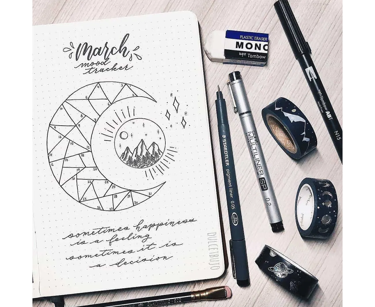 Bullet Journal Mood Tracker - Geometric Moon Theme