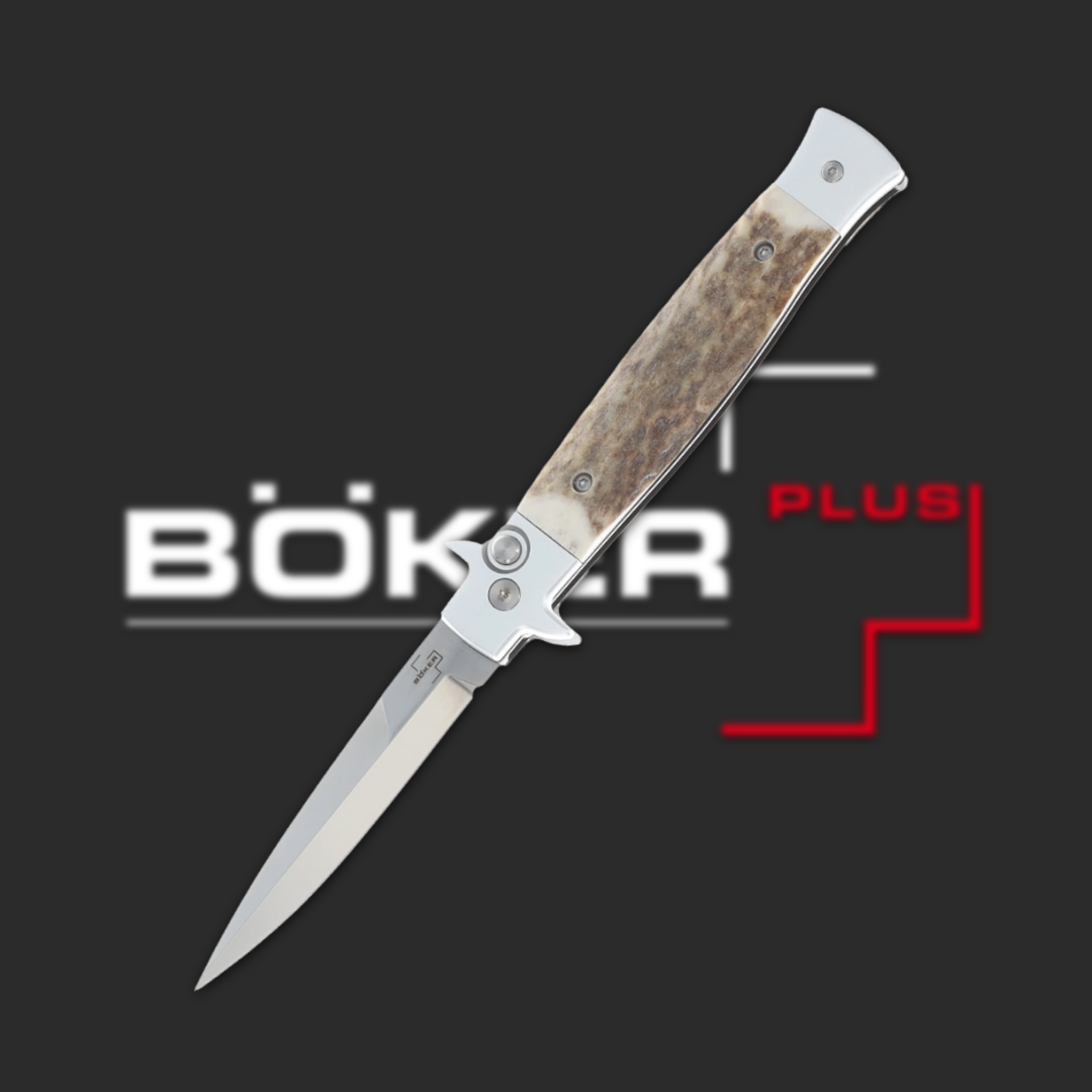 A folding knife with a wooden handle and silver blade on a dark background.