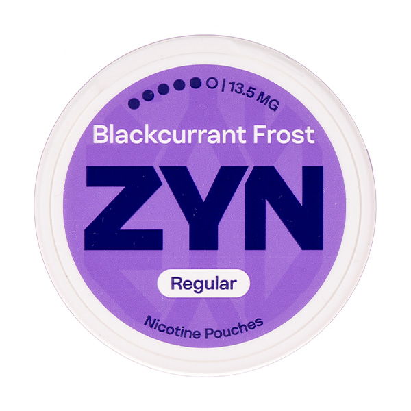 ZYN nicotine pouches, Blackcurrant Frost flavour, 13.5 mg strength. Regular.