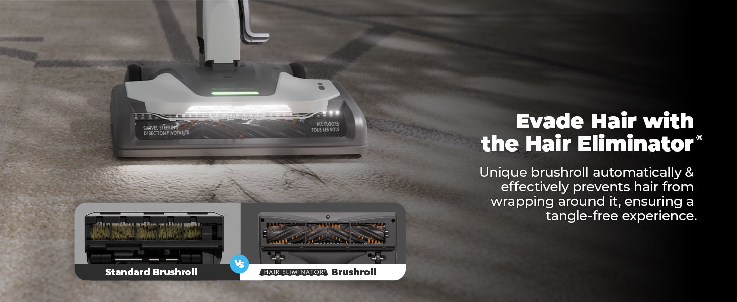 Vacuum cleaner designed for efficient hair removal on various surfaces.