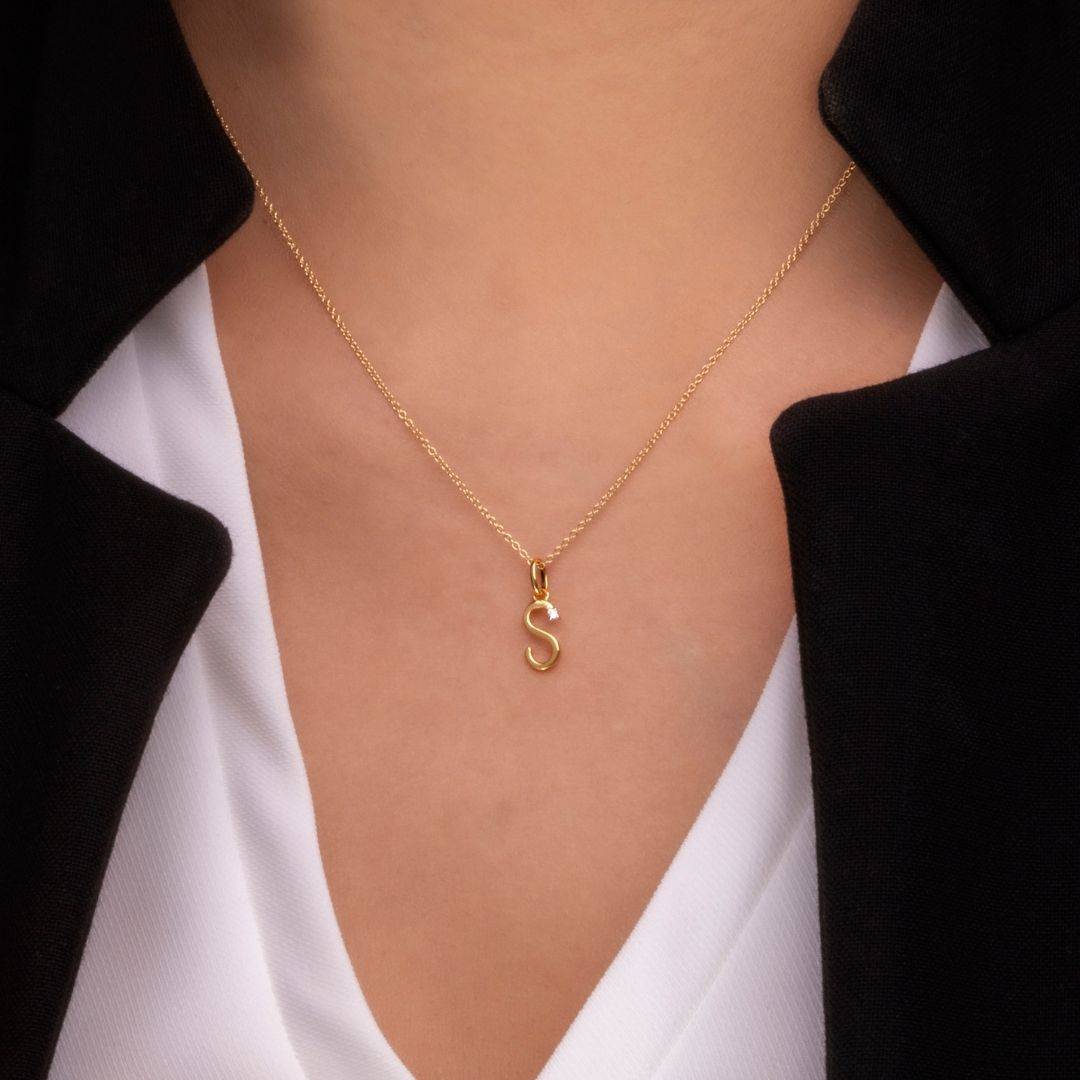 Diamond S Initial Necklace in 9ct Yellow Gold