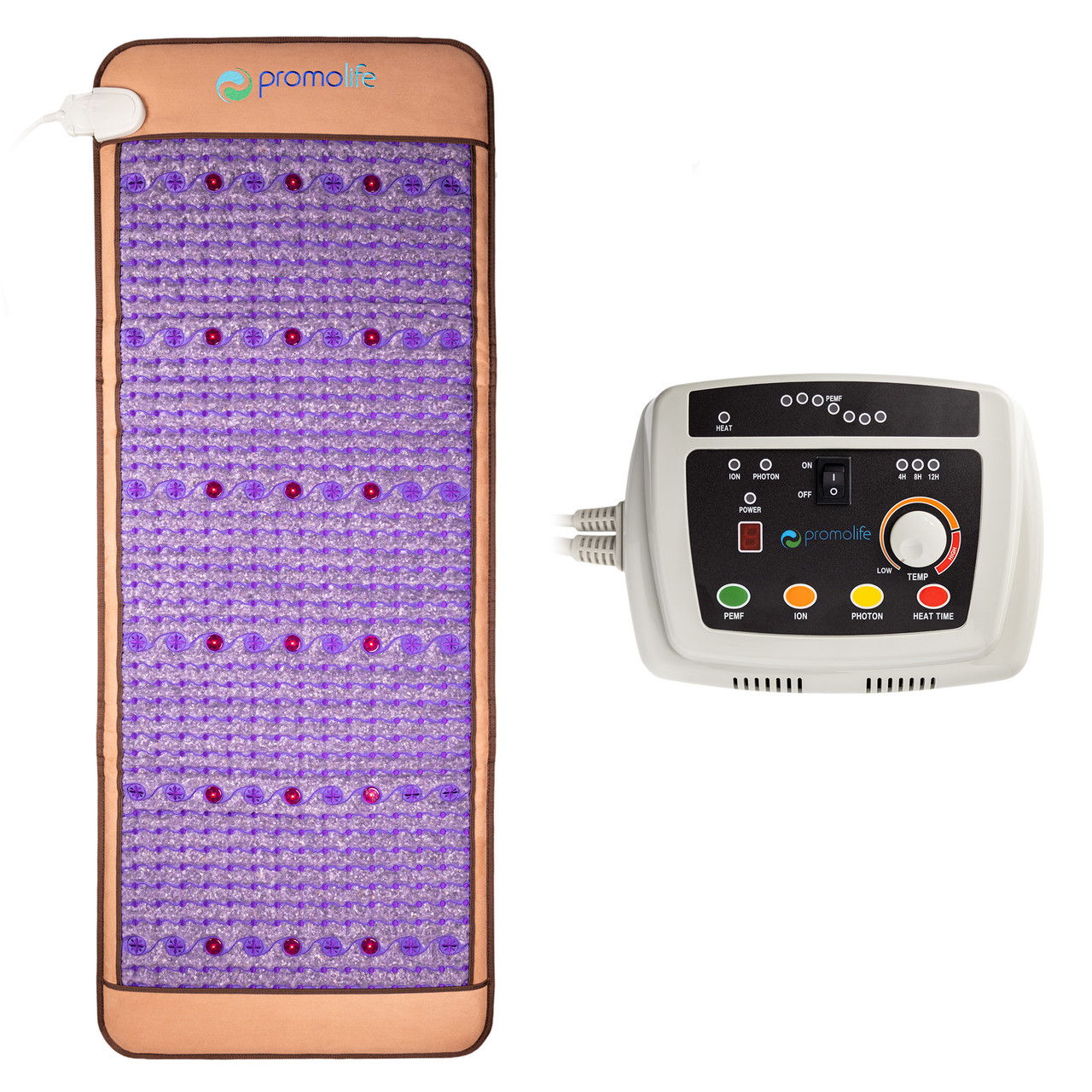 Therapeutic heating mat with control panel for adjustable settings.